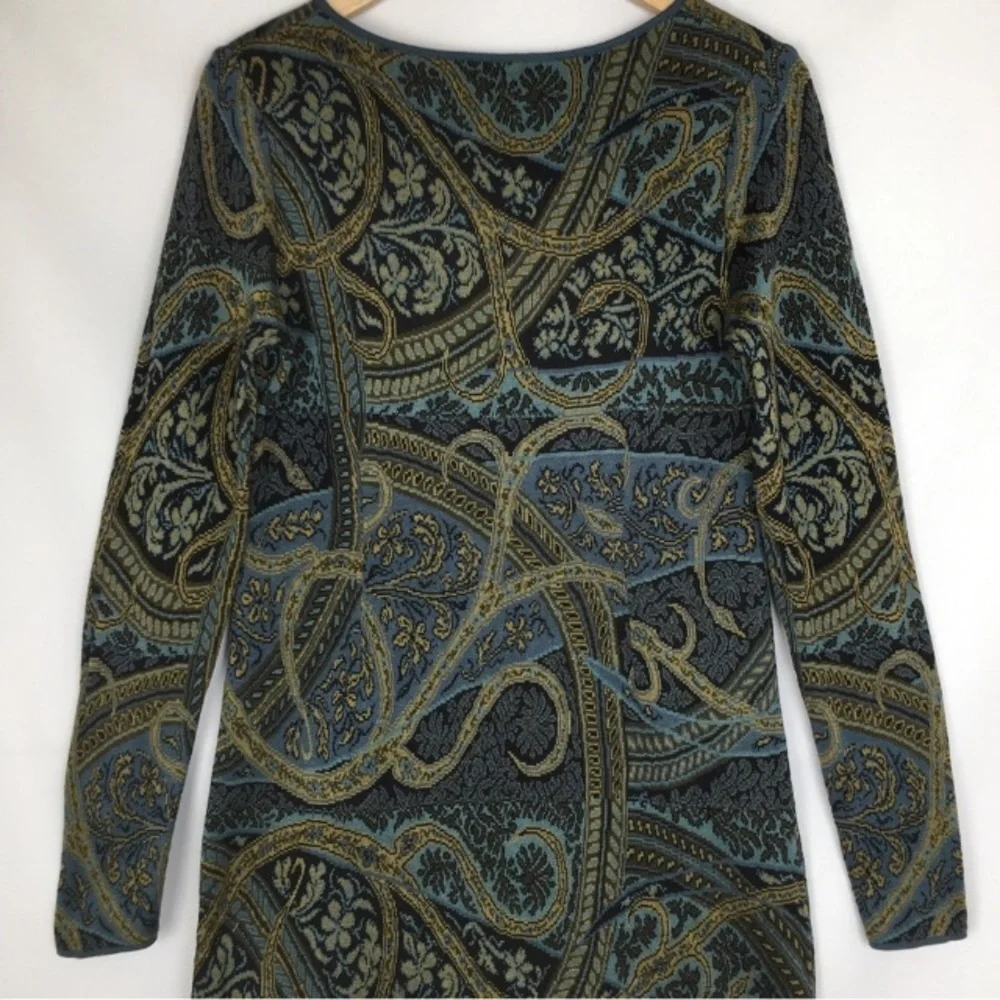 Peruvian Connection Kashmiri Paisley Sweater Dress Size M Green Pima Cotton - Picture 7 of 13